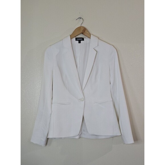 Express White Blazer Single Button Size 4 Office Professional Classic Bridal - Picture 1 of 13